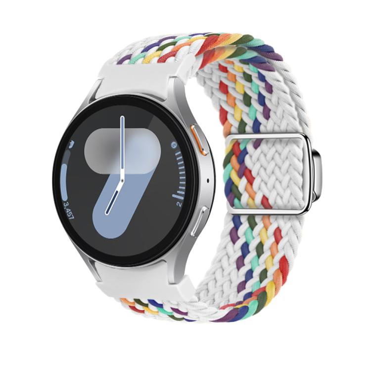 For Samsung Galaxy Watch 5 Pro / 6 / 7 Kalebol Button Braided Loop Magnetic Buckle Watch Band(White Rainbow)