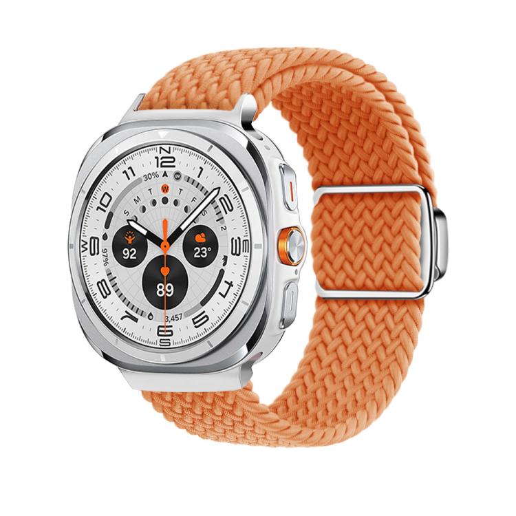 For Samsung Galaxy Watch Ultra 47mm / Ultra 2025 Kalebol Braided Loop Magnetic Silver Buckle Watch Band(Orange)
