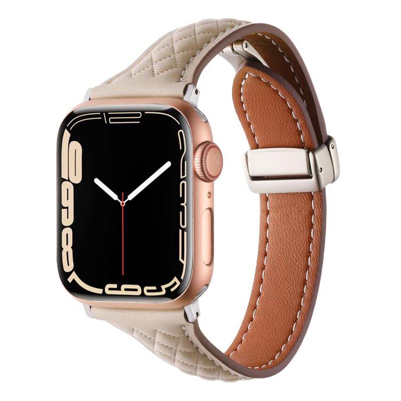 For Apple Watch 42mm / 41mm / 40mm / 38mm Kalebol Diamond Pattern Magnetic Buckle Leather Strap(Apricot)