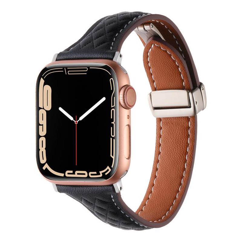 For Apple Watch 42mm / 41mm / 40mm / 38mm Kalebol Diamond Pattern Magnetic Buckle Leather Strap(Black)