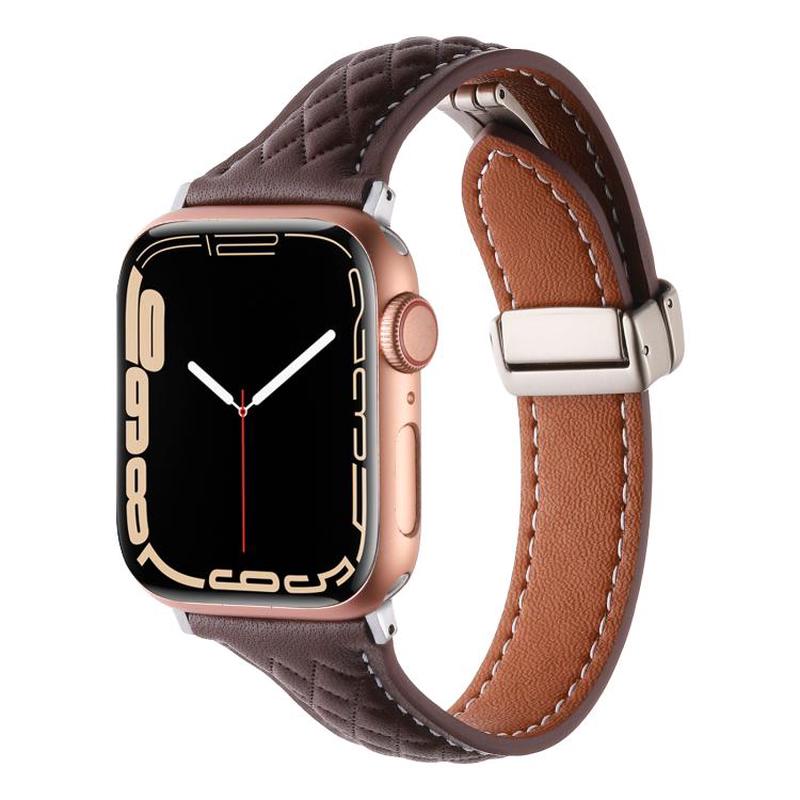 For Apple Watch 42mm / 41mm / 40mm / 38mm Kalebol Diamond Pattern Magnetic Buckle Leather Strap(Coffee)