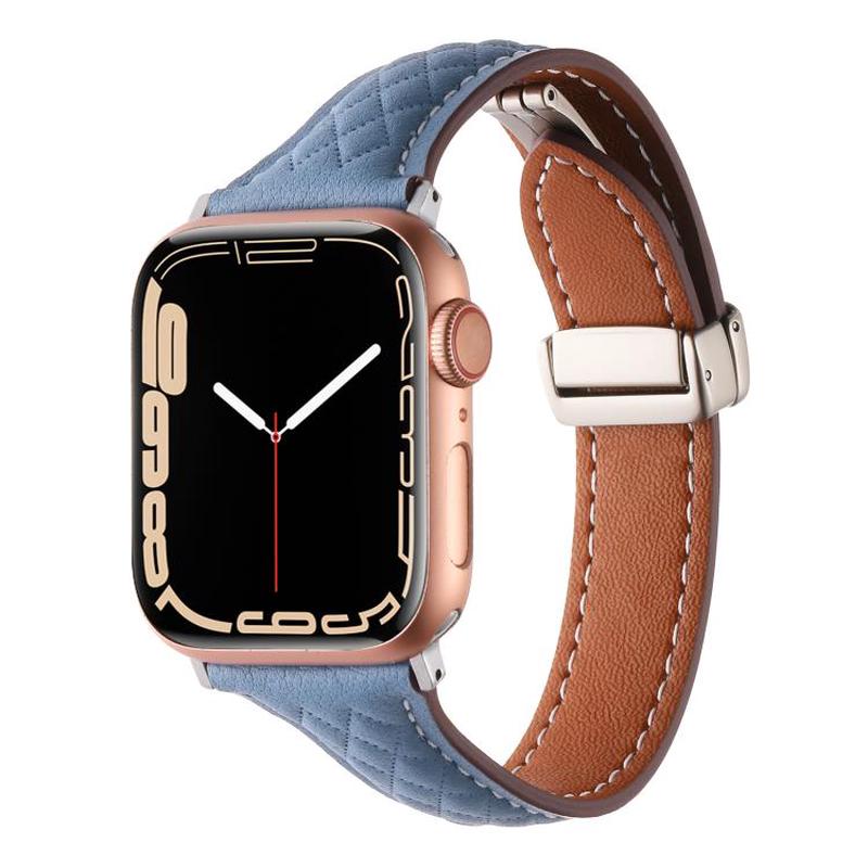 For Apple Watch 42mm / 41mm / 40mm / 38mm Kalebol Diamond Pattern Magnetic Buckle Leather Strap(Mist Blue)