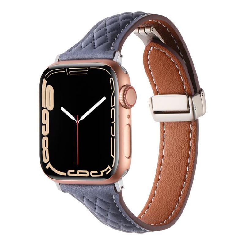 For Apple Watch 42mm / 41mm / 40mm / 38mm Kalebol Diamond Pattern Magnetic Buckle Leather Strap(Mud Grey)