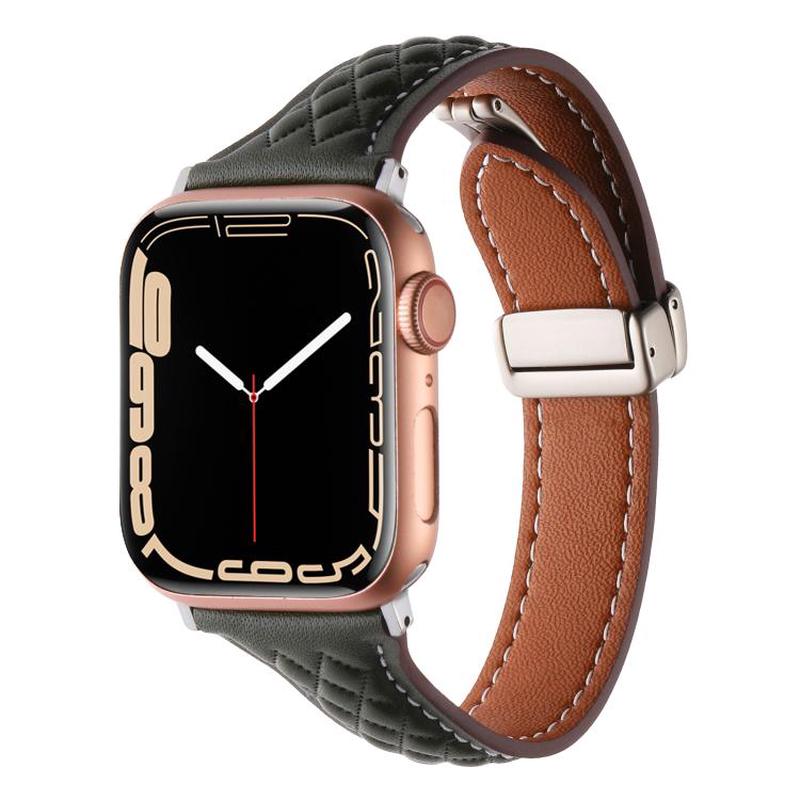 For Apple Watch 42mm / 41mm / 40mm / 38mm Kalebol Diamond Pattern Magnetic Buckle Leather Strap(Olive Green)