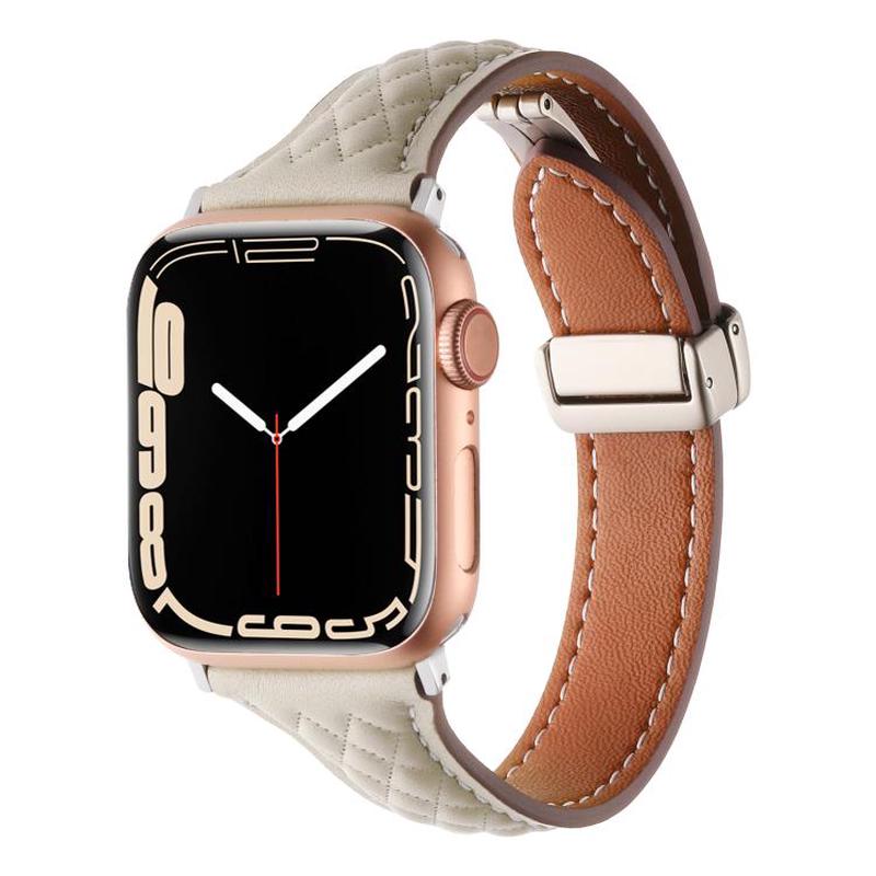 For Apple Watch 42mm / 41mm / 40mm / 38mm Kalebol Diamond Pattern Magnetic Buckle Leather Strap(Starlight)
