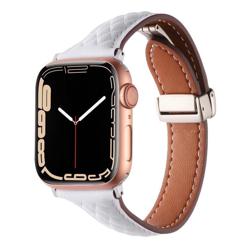 For Apple Watch 42mm / 41mm / 40mm / 38mm Kalebol Diamond Pattern Magnetic Buckle Leather Strap(White)