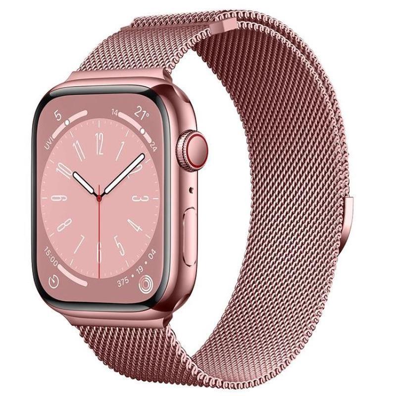For Apple Watch 46mm / 49mm / 45mm / 44mm Kalebol Semi-circular Milanese Stainless Steel Strap(Rose Pink)