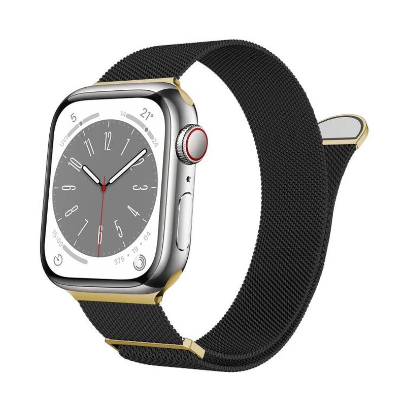 For Apple Watch 46mm / 49mm / 45mm / 44mm Kalebol Semi-round Tail Milan Stainless Steel Strap(Black Gold)
