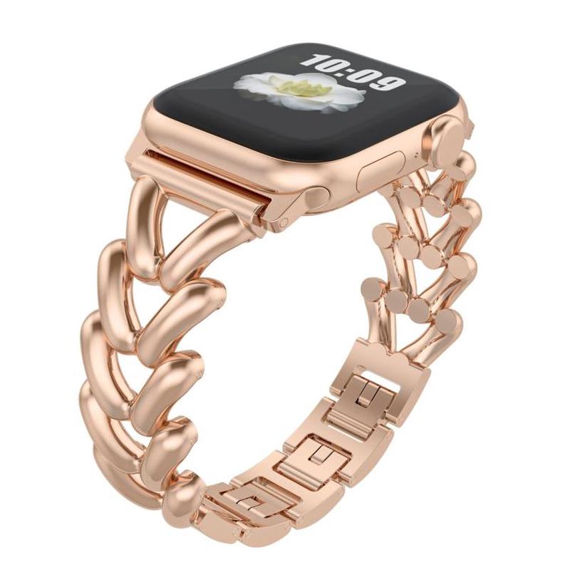 For Apple Watch 46mm / 49mm / 45mm / 44mm Kalebol V-shaped Zinc Alloy Strap(Rose Gold)
