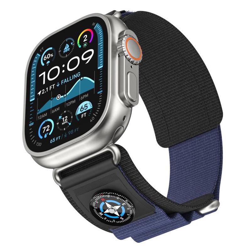 For Apple Watch 42mm / 41mm / 40mm / 38mm Kalebol Compass Nylon Loop Watch Strap(Black Blue)