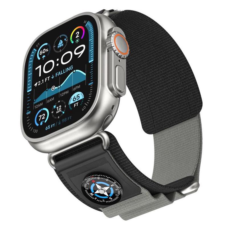 For Apple Watch 42mm / 41mm / 40mm / 38mm Kalebol Compass Nylon Loop Watch Strap(Black Grey)
