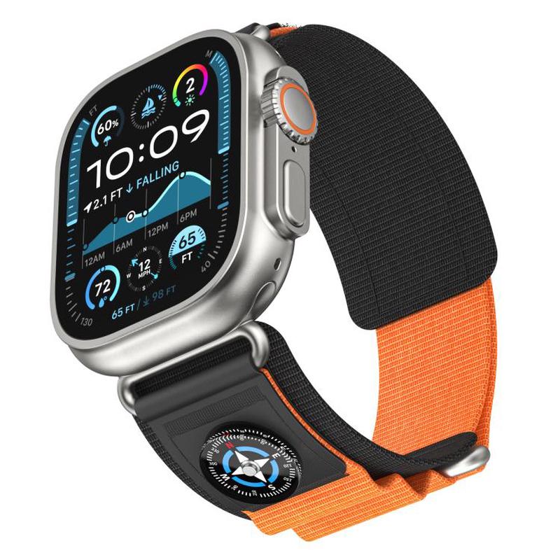 For Apple Watch 42mm / 41mm / 40mm / 38mm Kalebol Compass Nylon Loop Watch Strap(Black Orange)