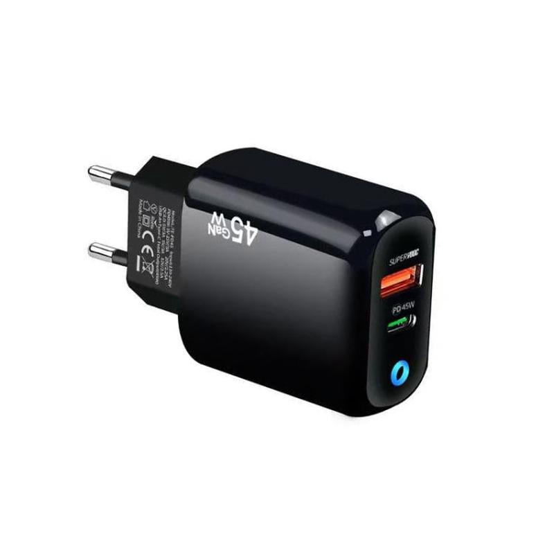 GaN 45W PD3.0 + QC3.0 Fully Compatible Protocol Charger for Laptops / TabletsEU Plug(Black)