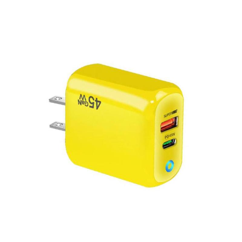 GaN 45W PD3.0 + QC3.0 Fully Compatible Protocol Charger for Laptops / TabletsUS Plug(Yellow)