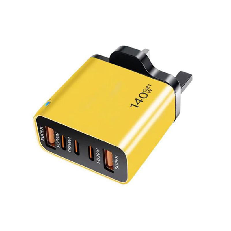 TE-PD43 Type-C x 3, USB-A x 2 Multi-port Charger for Mobile Phones / TabletsUK Plug(Yellow)