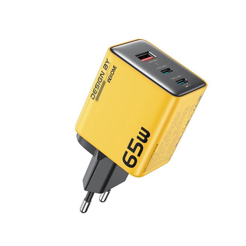 WK WP-U45 Keylour 65W Type-Cx2, USB GaN Charger, Plug:EU Plug(Yellow)