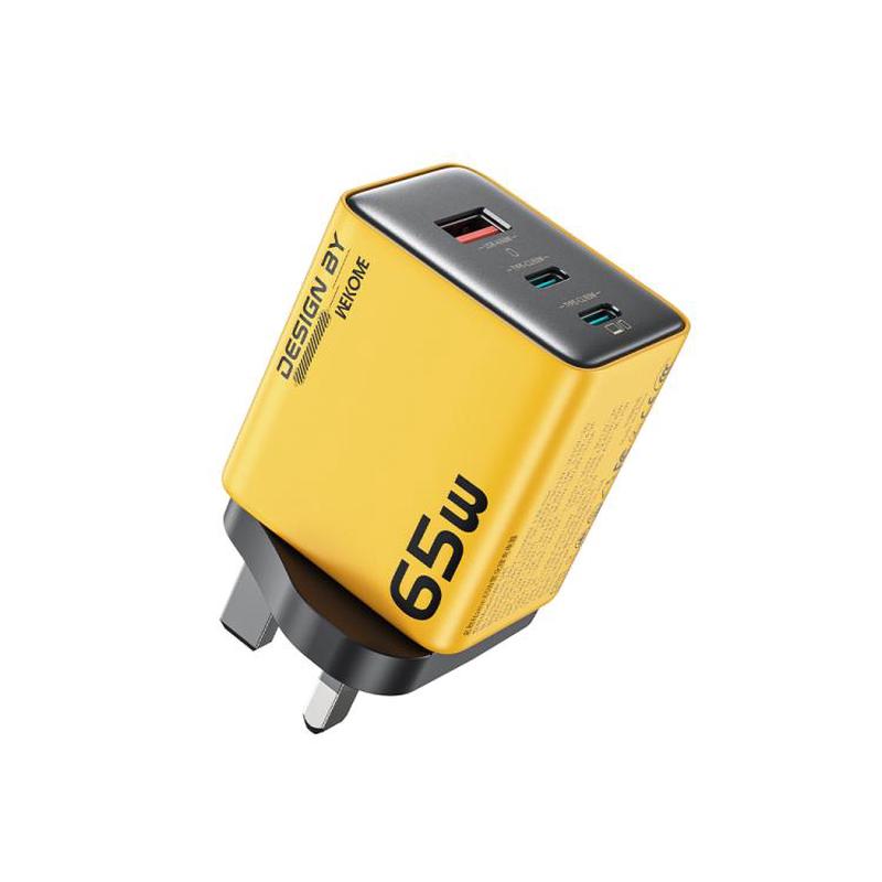 WK WP-U45 Keylour 65W Type-Cx2, USB GaN Charger, Plug:UK Plug(Yellow)