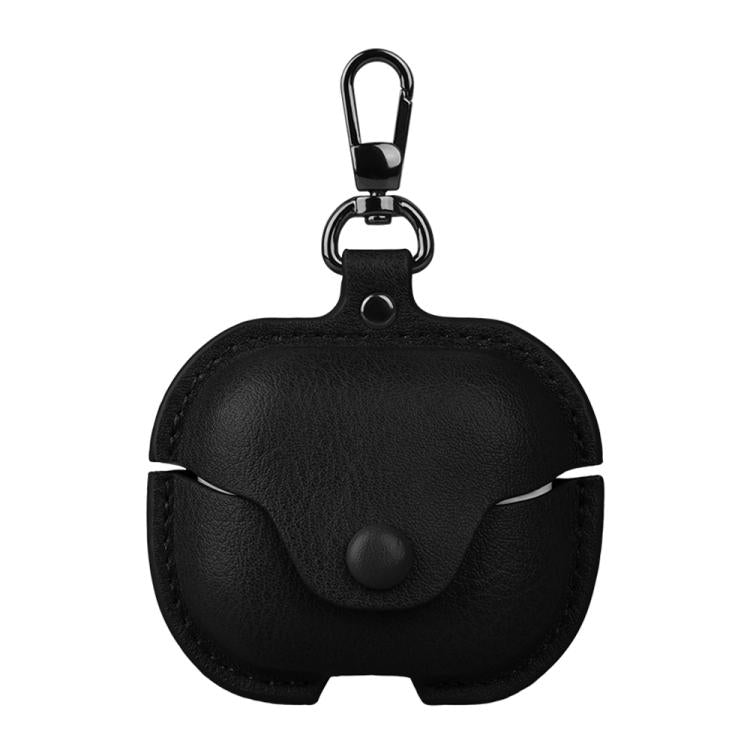 For Samsung Galaxy Buds3 FE Business Leather Bluetooth Earphone Protective Case with Hook(Black)