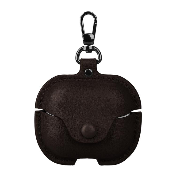 For Samsung Galaxy Buds3 FE Business Leather Bluetooth Earphone Protective Case with Hook(Dark Brown)