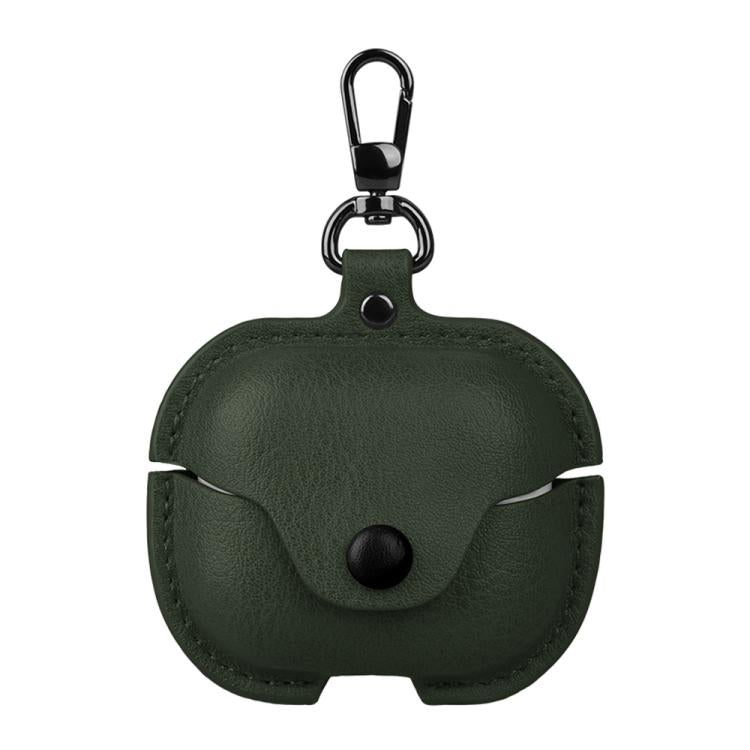 For Samsung Galaxy Buds3 FE Business Leather Bluetooth Earphone Protective Case with Hook(Green)