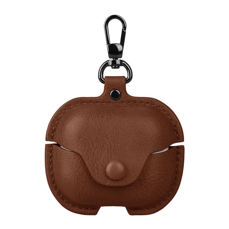 For Samsung Galaxy Buds3 FE Business Leather Bluetooth Earphone Protective Case with Hook(Light Brown)