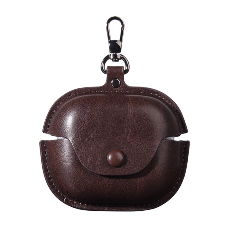 For Beats Powerbeats Pro 2 Business Leather Bluetooth Earphone Protective Case with Hook(Dark Brown)