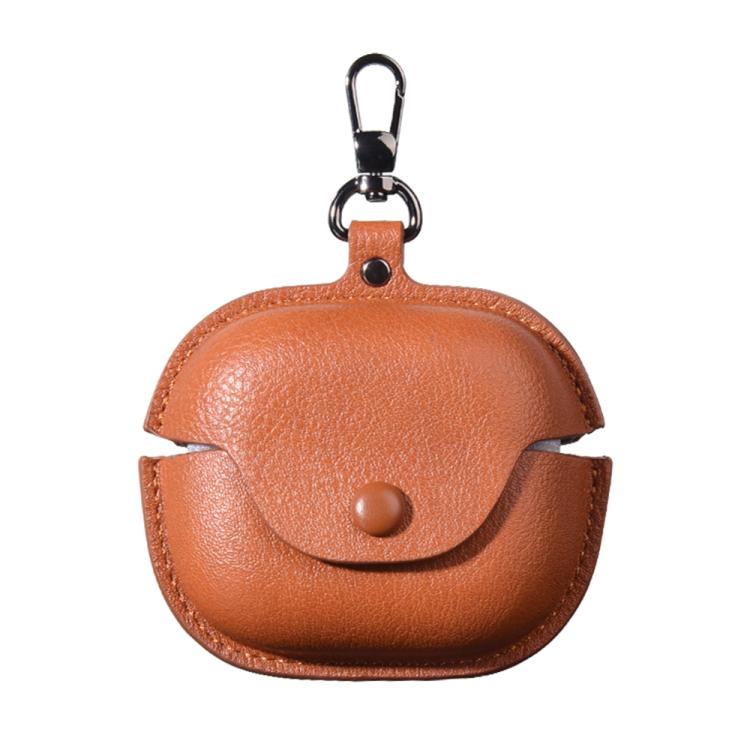 For Beats Powerbeats Pro 2 Business Leather Bluetooth Earphone Protective Case with Hook(Light Brown)