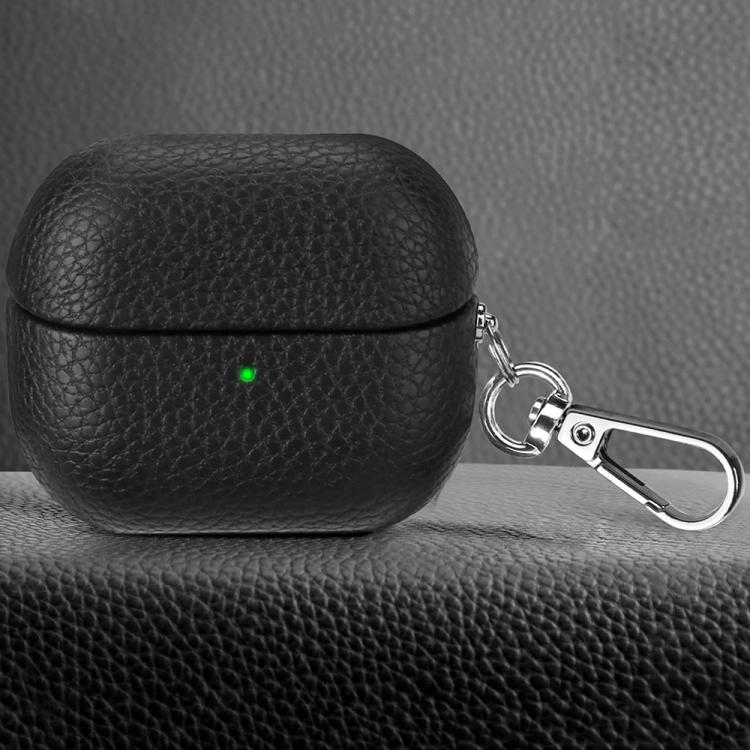 For Samsung Galaxy Buds 3 / 3 Pro Litchi Texture PU Earphones Case with Hook(Black)