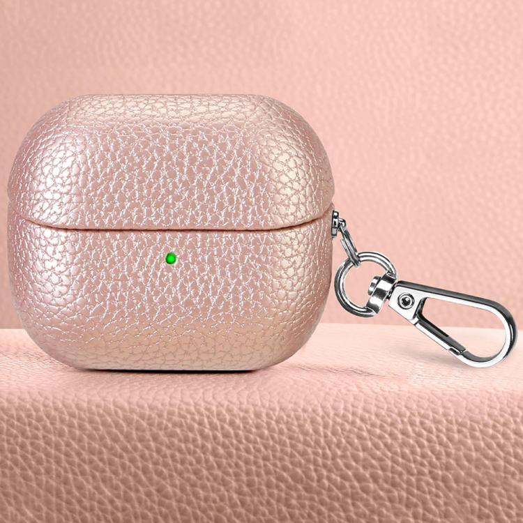 For Samsung Galaxy Buds 3 / 3 Pro Litchi Texture PU Earphones Case with Hook(Bright Pink)