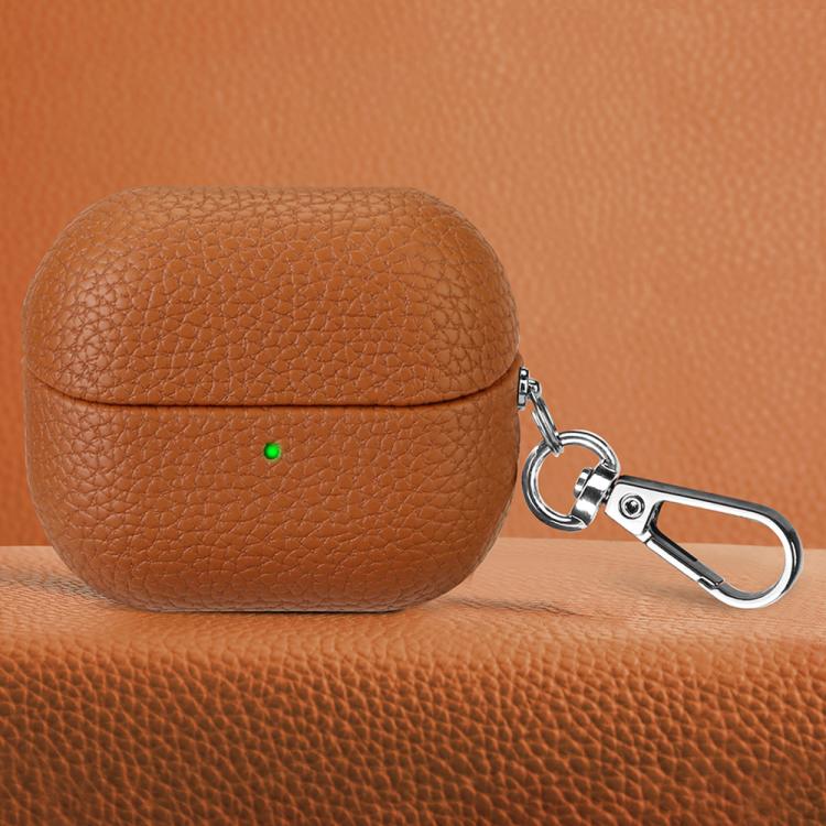 For Samsung Galaxy Buds 3 / 3 Pro Litchi Texture PU Earphones Case with Hook(Brown)