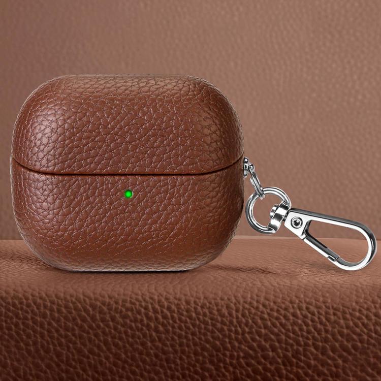 For Samsung Galaxy Buds 3 / 3 Pro Litchi Texture PU Earphones Case with Hook(Coffee)