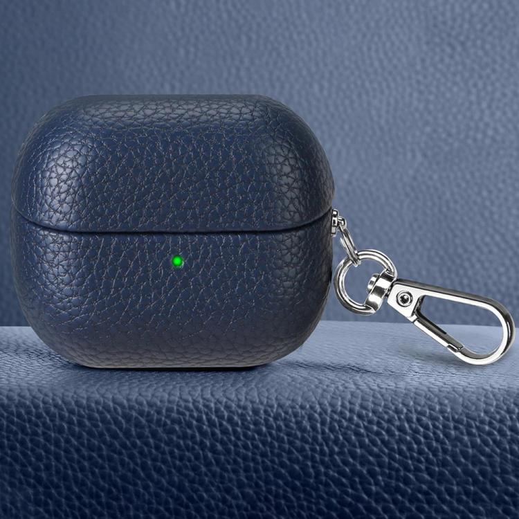 For Samsung Galaxy Buds 3 / 3 Pro Litchi Texture PU Earphones Case with Hook(Dark Blue)