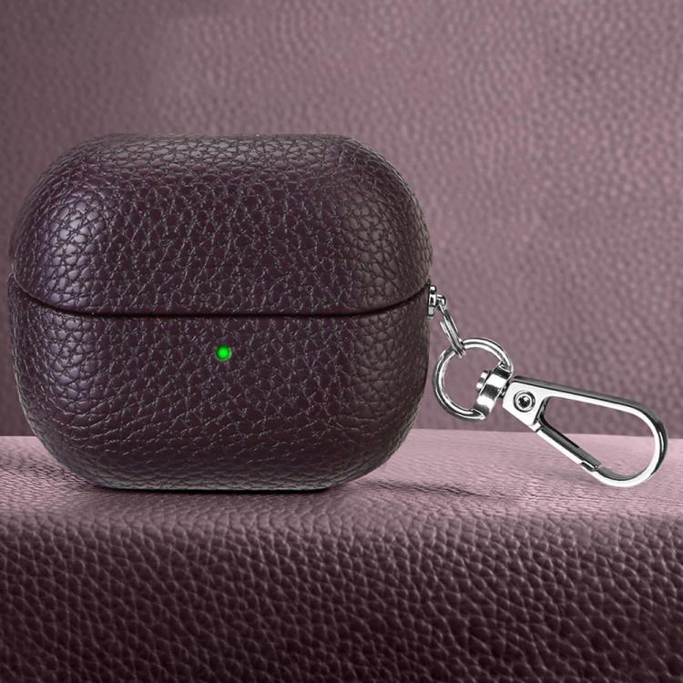 For Samsung Galaxy Buds 3 / 3 Pro Litchi Texture PU Earphones Case with Hook(Dark Purple)