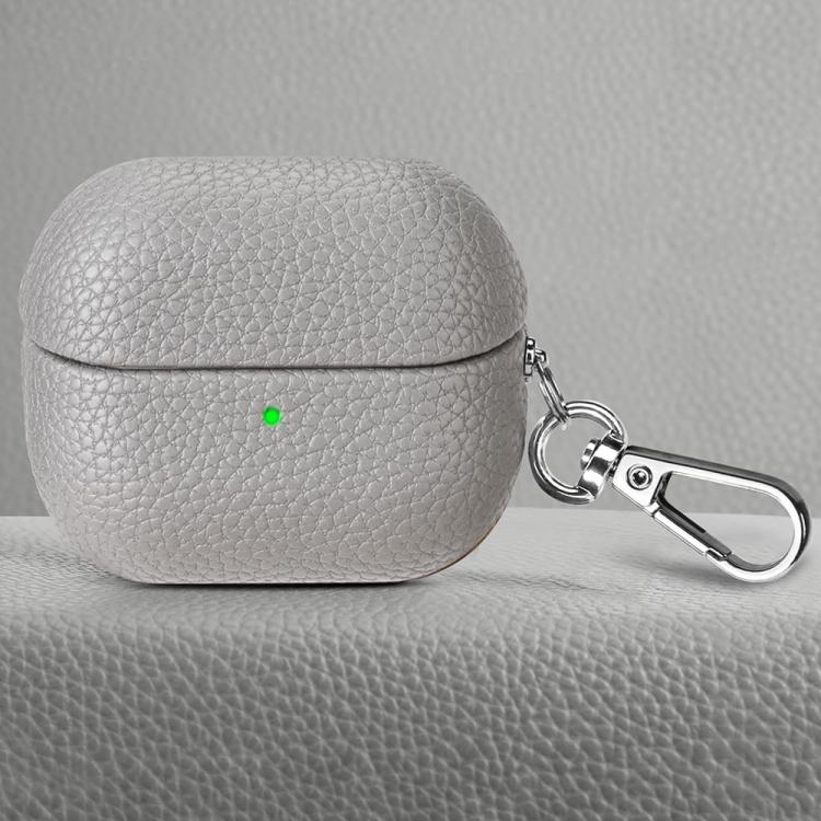 For Samsung Galaxy Buds 3 / 3 Pro Litchi Texture PU Earphones Case with Hook(Haze Grey)