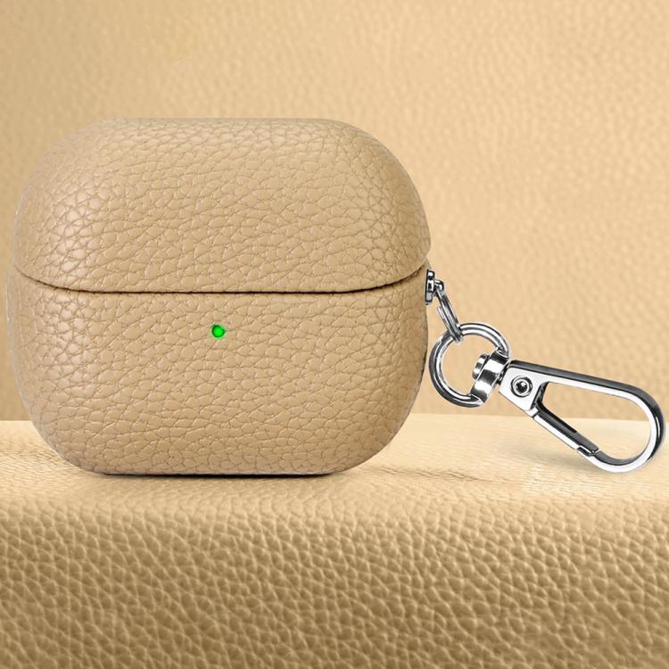 For Samsung Galaxy Buds 3 / 3 Pro Litchi Texture PU Earphones Case with Hook(Khaki)