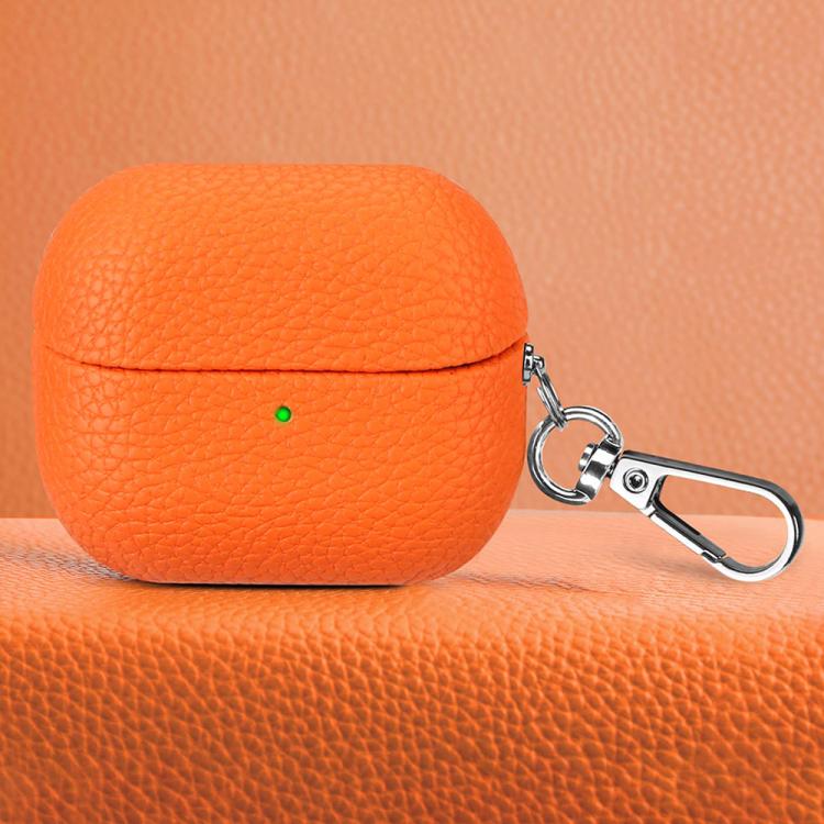 For Samsung Galaxy Buds 3 / 3 Pro Litchi Texture PU Earphones Case with Hook(Orange)