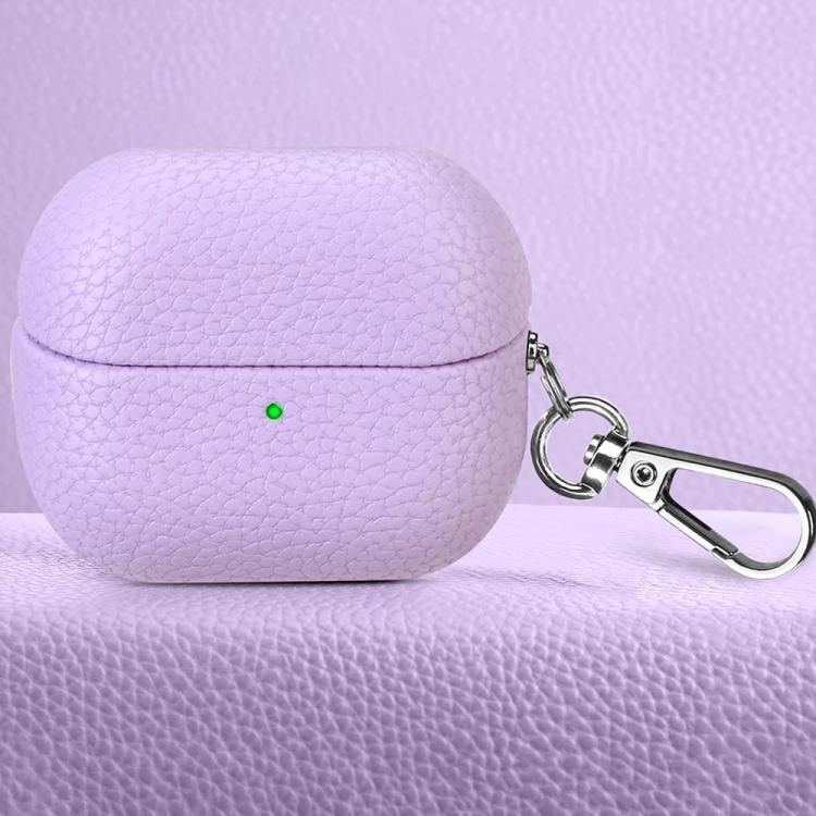 For Samsung Galaxy Buds 3 / 3 Pro Litchi Texture PU Earphones Case with Hook(Purple)