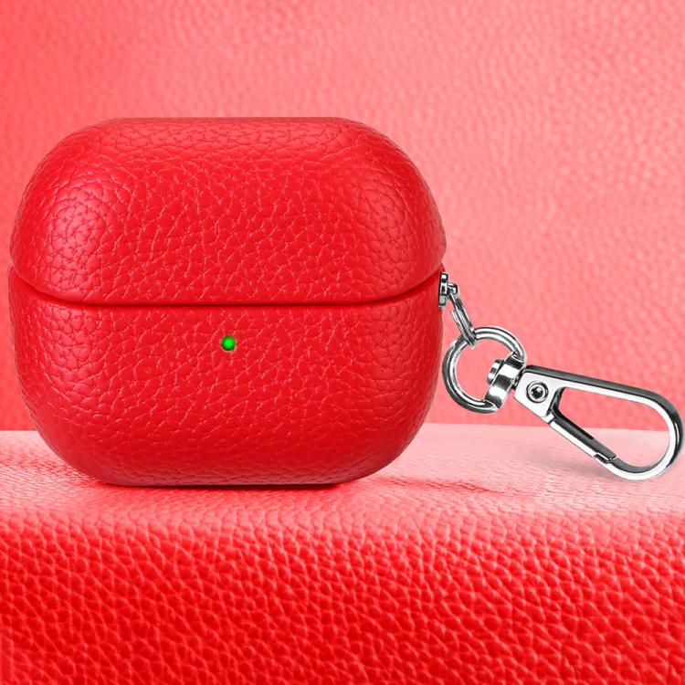 For Samsung Galaxy Buds 3 / 3 Pro Litchi Texture PU Earphones Case with Hook(Red)