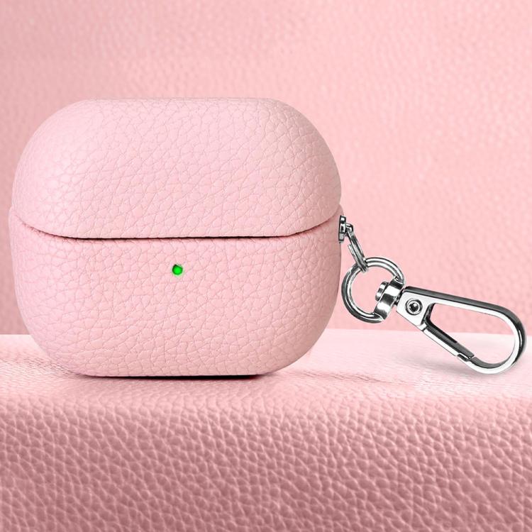 For Samsung Galaxy Buds 3 / 3 Pro Litchi Texture PU Earphones Case with Hook(Rose Pink)