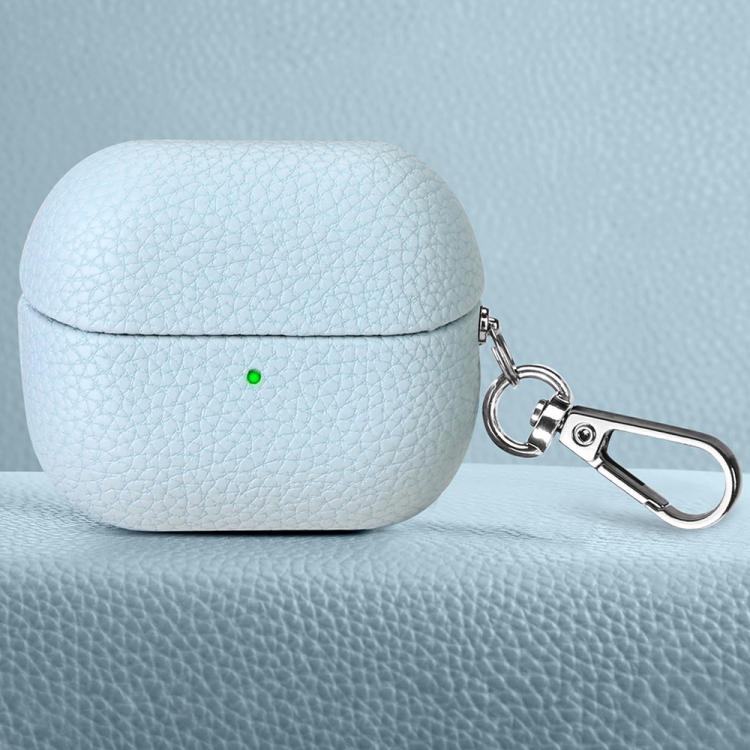 For Samsung Galaxy Buds 3 / 3 Pro Litchi Texture PU Earphones Case with Hook(Sierra Blue)