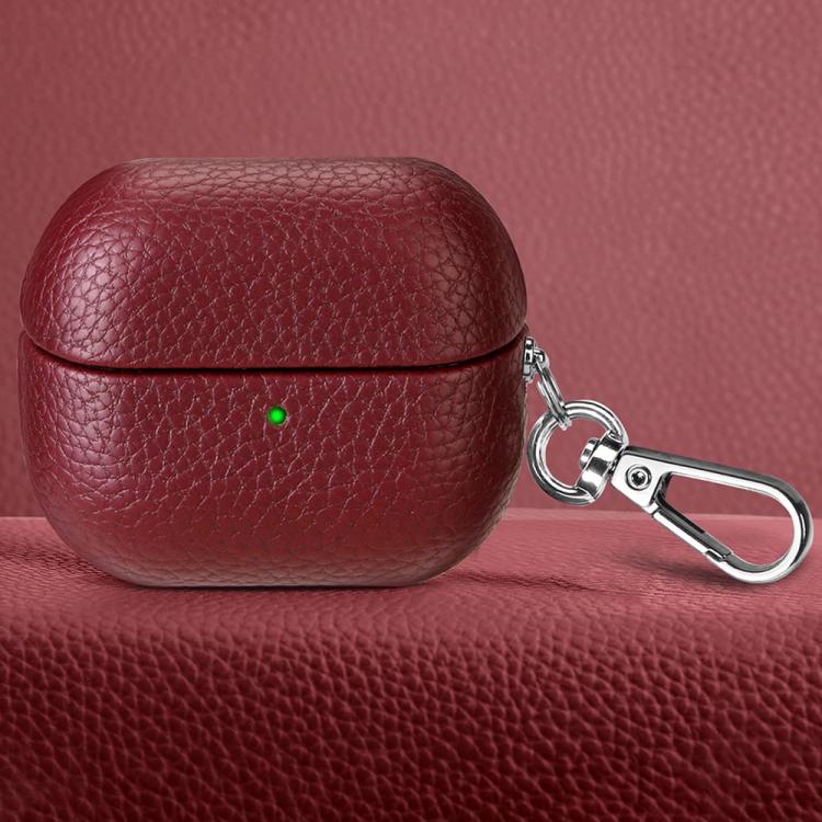 For Samsung Galaxy Buds 3 / 3 Pro Litchi Texture PU Earphones Case with Hook(Wine Red)