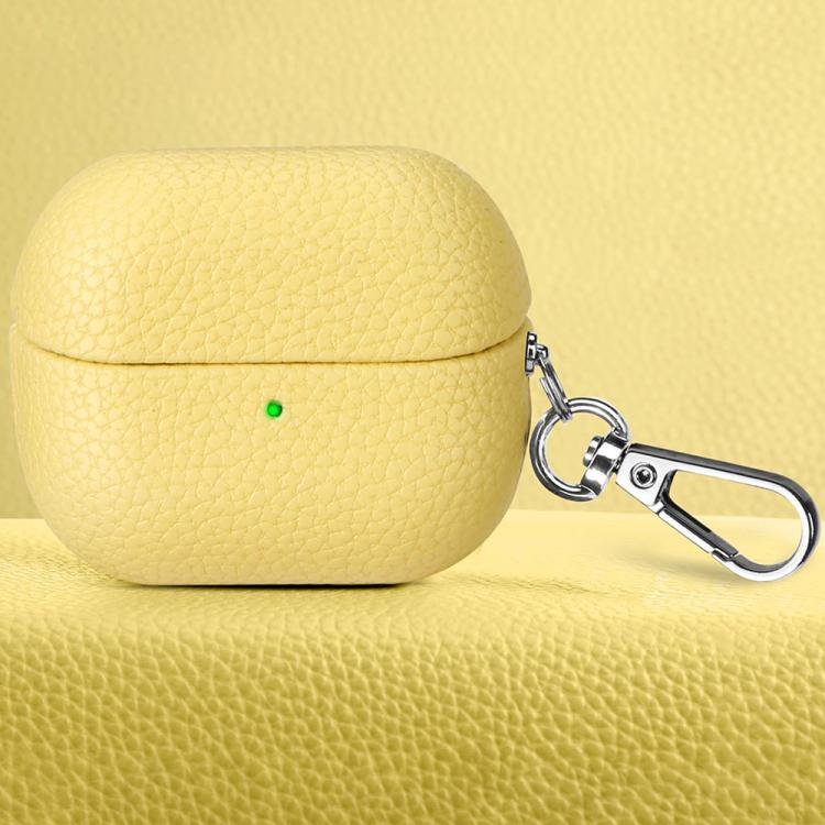 For Samsung Galaxy Buds 3 / 3 Pro Litchi Texture PU Earphones Case with Hook(Yellow)