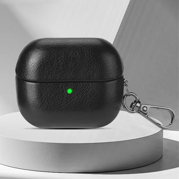 For Samsung Galaxy Buds 3 / 3 Pro Oily Skin Texture PU Earphones Case with Hook(Black)