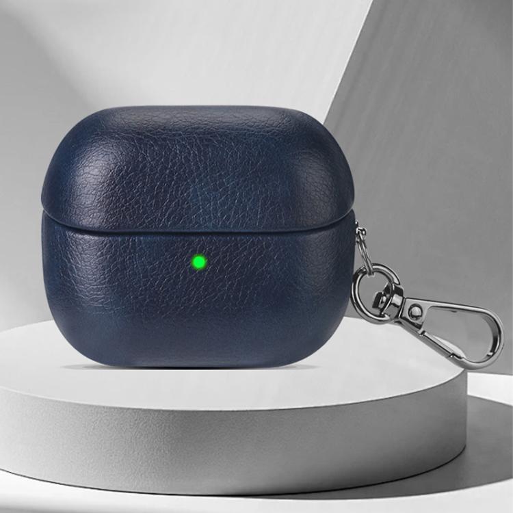 For Samsung Galaxy Buds 3 / 3 Pro Oily Skin Texture PU Earphones Case with Hook(Blue)