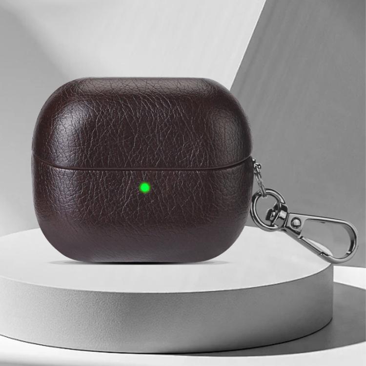 For Samsung Galaxy Buds 3 / 3 Pro Oily Skin Texture PU Earphones Case with Hook(Coffee)