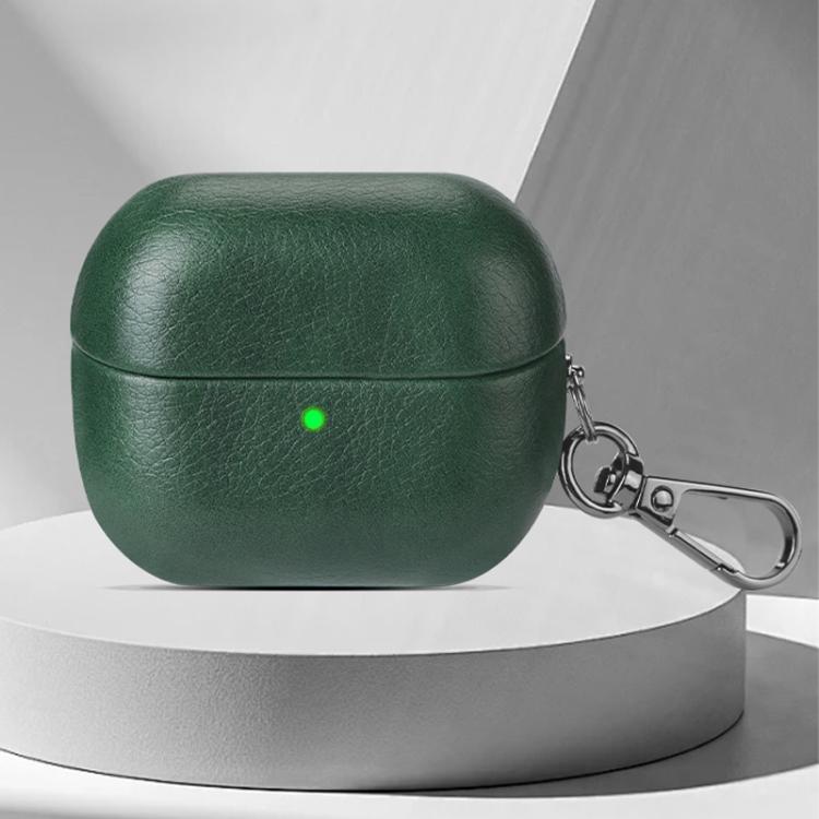 For Samsung Galaxy Buds 3 / 3 Pro Oily Skin Texture PU Earphones Case with Hook(Green)