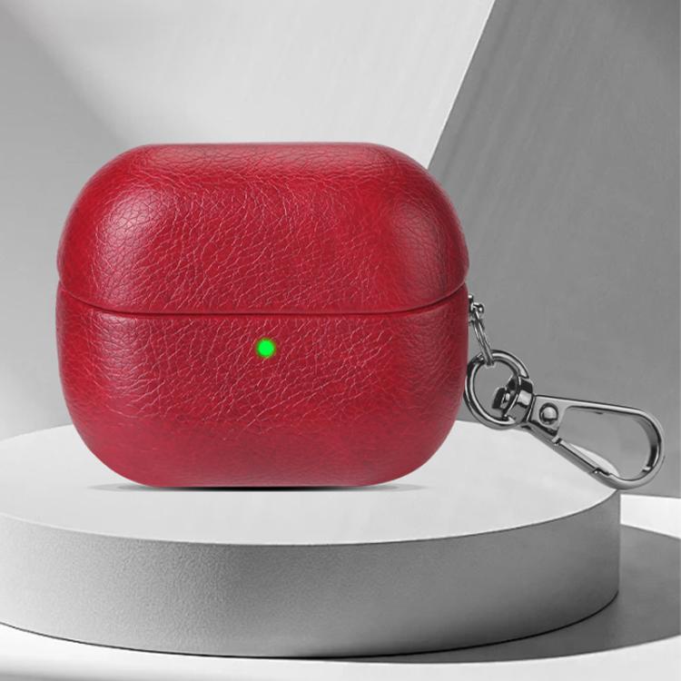 For Samsung Galaxy Buds 3 / 3 Pro Oily Skin Texture PU Earphones Case with Hook(Red)