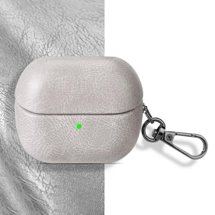 For Samsung Galaxy Buds 3 / 3 Pro Retro Crazy Horse Texture PU Earphones Case with Hook(Beige White)
