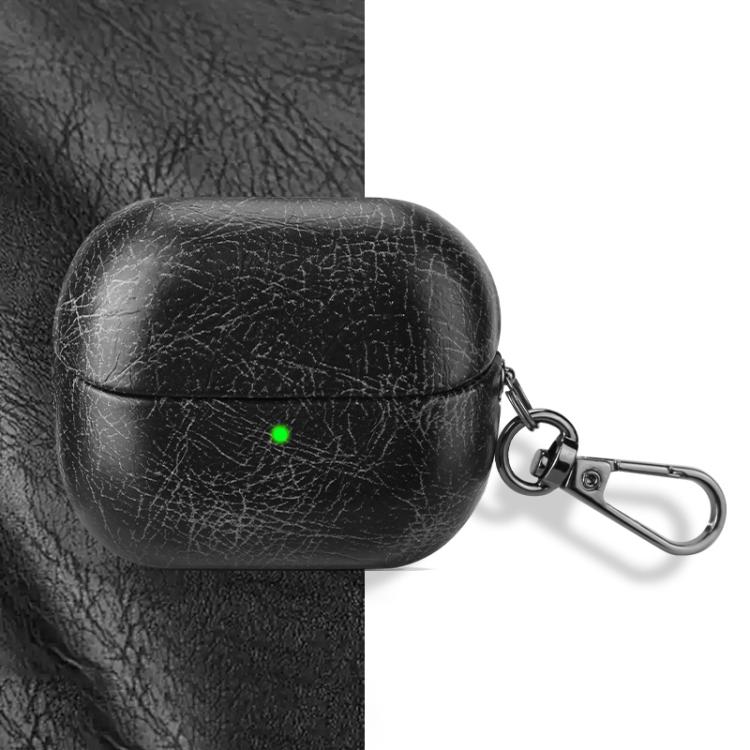 For Samsung Galaxy Buds 3 / 3 Pro Retro Crazy Horse Texture PU Earphones Case with Hook(Black)