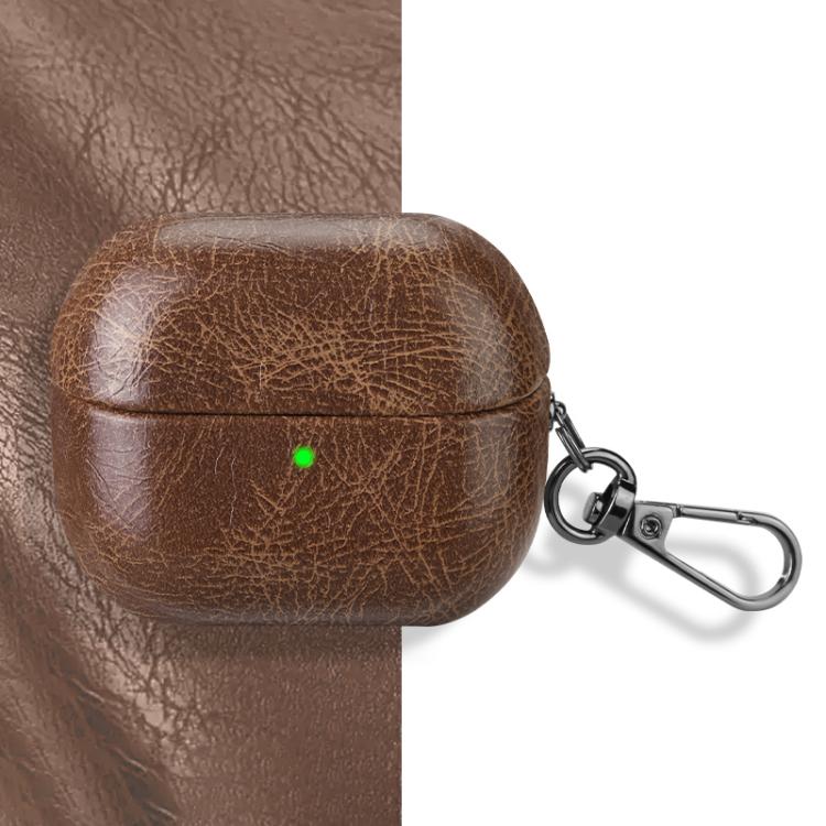 For Samsung Galaxy Buds 3 / 3 Pro Retro Crazy Horse Texture PU Earphones Case with Hook(Brown)